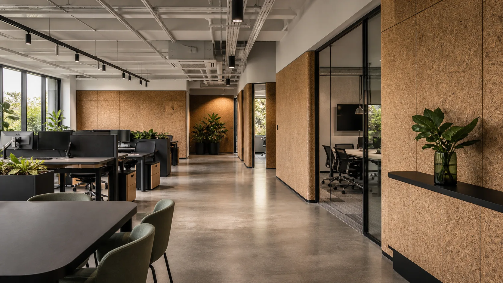 Workplace concept with LeafCore feature walls and joinery