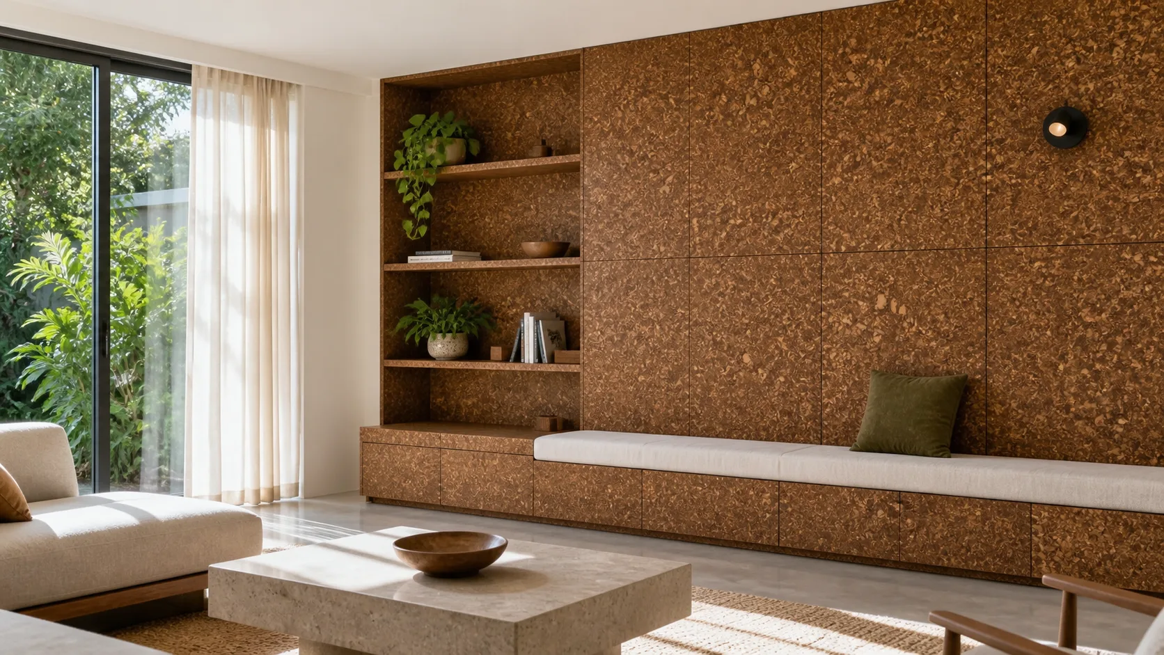 Living room concept with LeafCore wall and built-in joinery